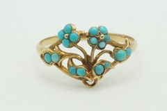 ANTIQUE 18K GOLD TURQUOISE GIARDINETTO / FLOWER RING c1820