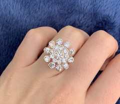 Women Silver Fashion Ring Adjustable band Flower Rhinestone FITS ALL Jewelry