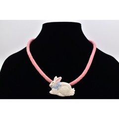 Flying Colors Porcelain Easter Bunny Rabbit Pink Blue Painted Signed 80s Bin3D