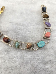 Vtg gold tone mix color genuine stone Bracelet