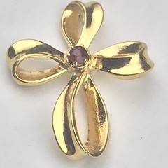 AVON Brooch Pin Goldtone Red Vintage Bow Faceted Gemstone Elegant Classic