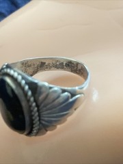 Vintage Navajo Sterling Silver Oval Cabochon Onyx Ring Size 11.25 Signed B