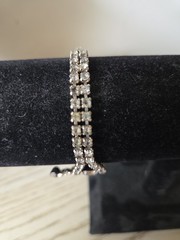 Vintage Signed Garne Jewelry Clear Rhinestone Bracelet Silver Tone Double Strand
