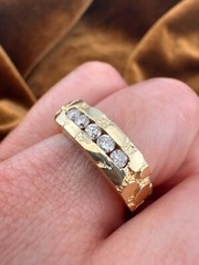 Vintage 14 Karat Yellow Gold Nugget Style Textured Channel Set Diamond Ring