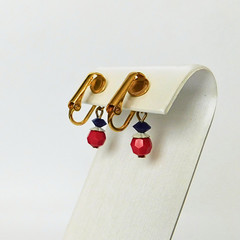 Vintage Patriotic Gold-Tone Clip-On Dangle Earrings, Red White Blue, 60s Retro