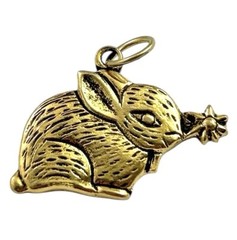 Vintage Charm Rabbit Necklace Pendant Bunny Flower Gold Tone Vintage Jewelry