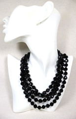 Vintage Art Deco French Jet Necklace 74″ Inch Length Faceted Black Beads