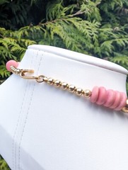 Vintage Hippie Boho Chic Pink Gold Ivory Beads Costume Statement Necklace