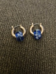 Cobalt Gold White Swirl Design Vintage Fashion Hoop Earrings Boho Chic New RARE!