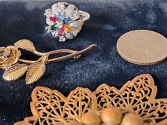 Antique Vintage Rhinestone Jewelry Mixed Lot Charms Brooches Sterling Ring AVON