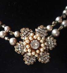 Vtg Signed Miriam Haskell Pearl Choker Necklace Frank Hess Floral Rhinestone