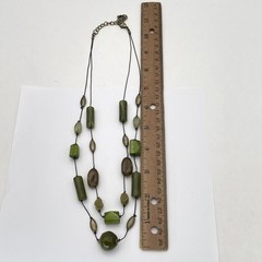 Green Beaded Statement Necklace Layered Resin Beads Bronze Tone Lobster Clasp