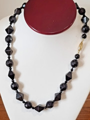 Antique 14k Solid Gold Filigree Black Mourning Cocktail Bead Necklace See Video