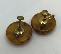 Vintage Butterscotch Bakelite Screw-Back Earrings Brown Marbling 1″ Round Domed