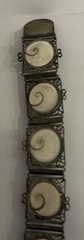 Victorian Silver Tone Filligree Opercullum/Shiva Eye Shells Link Bracelet # 9107