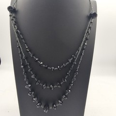 Vintage Black Faceted Crystal Glass Mourning Flapper Necklace Layered 26 In Deco