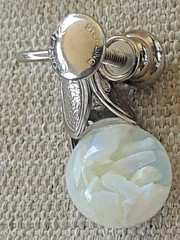 Vintage .925 Silver Opalite Floating Opal Chips In Glass Screw Back Earrings