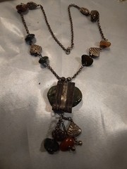 VTG Boho Chic Necklace Natural Polished Stones – Silvertone