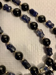 Vintage Black Onyx 10mm with Lapis Necklace, 38” L