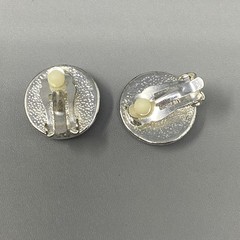 Vtg Stud Button Earrings Silver Tone Metal Blue Moonglow Cabochons Clip On Retro