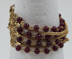 Vintage Gold-Tone Red Carnelian Multi-Chain Beaded Bracelet Fold Over Clasp 7.5″