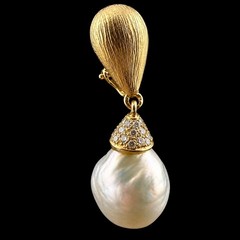 14K YELLOW GOLD DIAMOND & PEARL DROP EARRINGS – 0.20 CTW DIAMONDS + 12MM PEARLS