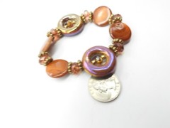 Brown AB Glass Shell Acrylic Beaded Stretch Bracelet Vintage