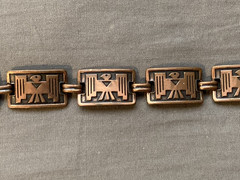 Vintage Copper Thunderbird Panel Link Bracelet Native American Symbol 7.25″