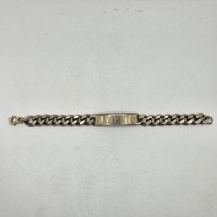 Signed Richard Kalbe Nickel Silver ID Bracelet Bar & Chain Worn Gold Wash John