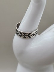Vtg Wheeler Manufacturing Co Sterling Silver Tribal Overlay Band Ring Size 8.5