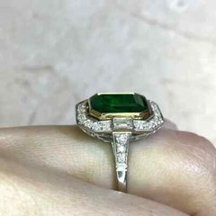 4.00Ct Art Deco Style Lab-Created Emerald Handcrafted Halo Solid 925 Silver Ring