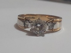 18K HGE Lind yellow & white gold plated prong set stone ring size 8.5
