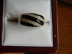 Sterling Silver 925 Carved Black Onyx Inlay Rhinestone Cubic Zirconia DQCZ Ring