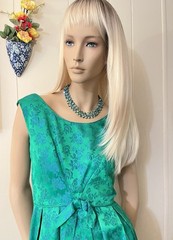 Vintage 3 Strand Peacock Green/Blue Aurora Borealis Crystal Necklace Not Signed