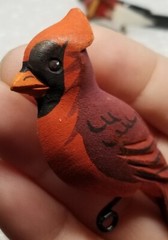 Handmade Bird Brooch Pin Lot of 4 – Takahashi? Wood Leather Cardinal Feather Vtg