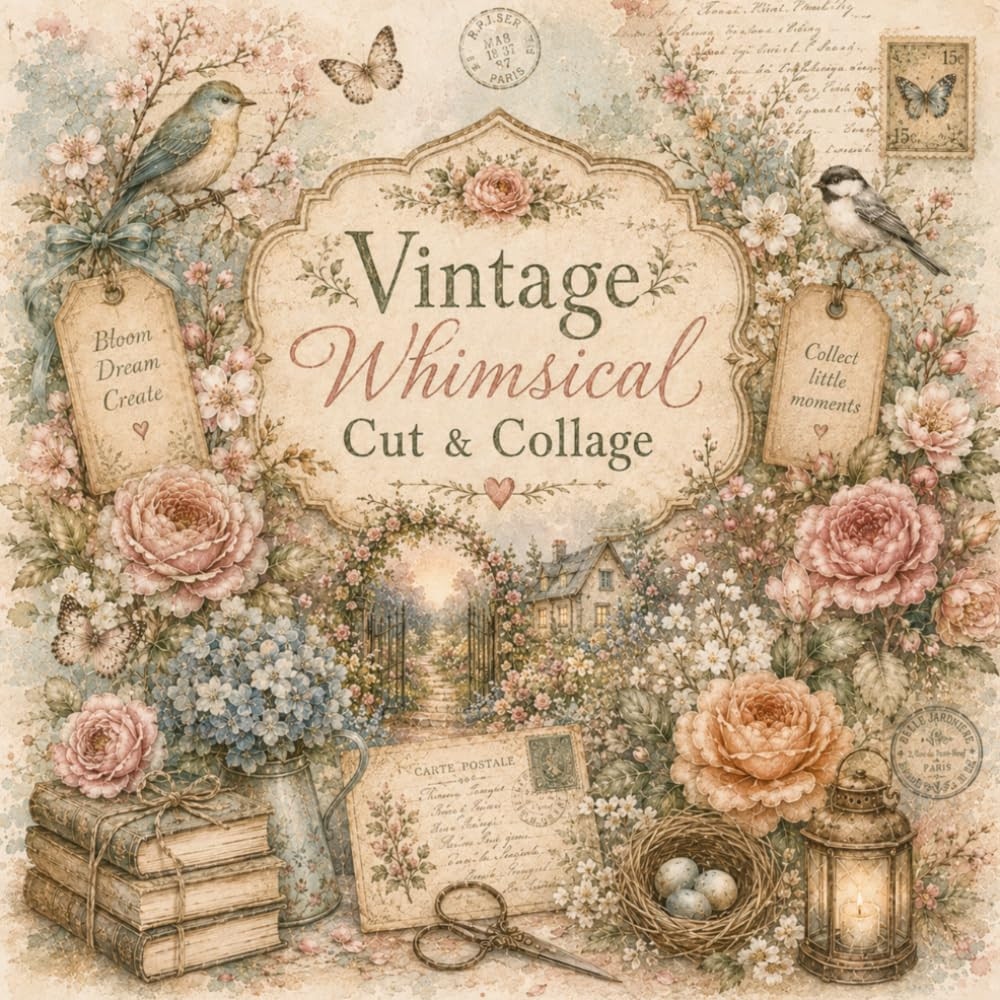 Vintage Whimsical Cut & Collage: 60 Watercolor Pages of Birds, Botanicals, Ephem