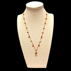 VTG Red & White Abalone Simple Dainty Everyday Statement Necklace 20.5″
