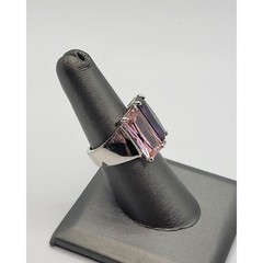Pink & Purple Crystal Ring Prong Set Stones Modernist Geometric Silvertone