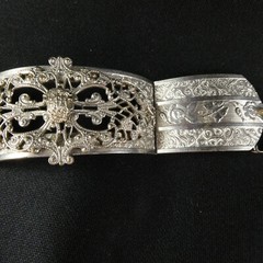 Vintage Silver Plate Filigree Hinged Bangle Bracelet 1930’s Anna Donnally