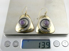 Vintage Artisan Made Mixed Metals Sterling Silver Amethyst Hook Earrings 13.9g