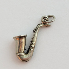 Vintage Sterling Silver Saxophone Horn Charm Pendant Wind Instrument