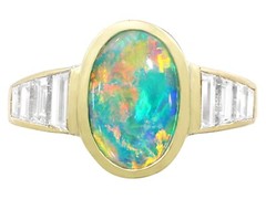 Vintage French 1.40 Ct Opal 1.12 Ct Diamond 18k Yellow Gold Dress Ring – 6.25