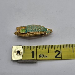 Vintage Gold Tone Teal Green Enamel Owl Brooch Bird Pin Whimsical Animal Retro