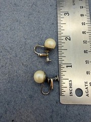 Vintage Hinged Clip-On Earrings 3/8 In As Is Silver Ivory Pearl Retro Screw-Back