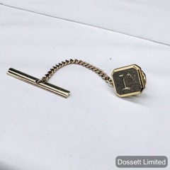 Vintage Gold / Silver, Initial Letter D Square Tie Pin With Chain Tack