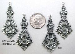 #0009 ANT’D .925 STERLING SILVER PLATED FILIGREE TEARDROP W/TOP HANG RING- 4 Pcs