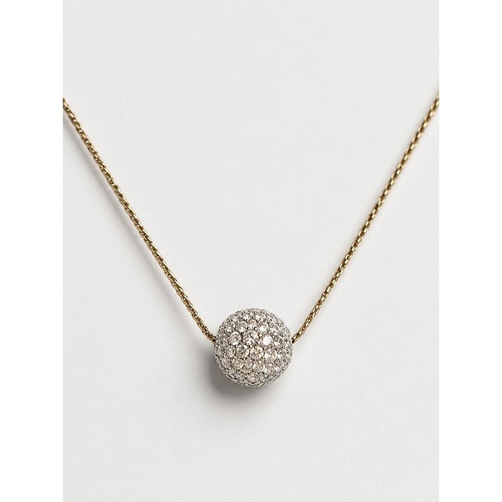 Vintage Monet Rhinestone Ball Pendant Necklace Gold Tone Pavé Crystal Signed 16″