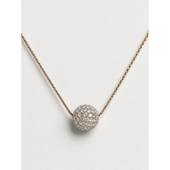 Vintage Monet Rhinestone Ball Pendant Necklace Gold Tone Pavé Crystal Signed 16″