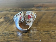 Marcasite Sterlling Silver Chunky Double Stone Garnet Ring Size 8