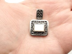 Vintage Sterling Silver Mother of Pearl Filigree Hinged Square Rectangle Pendant